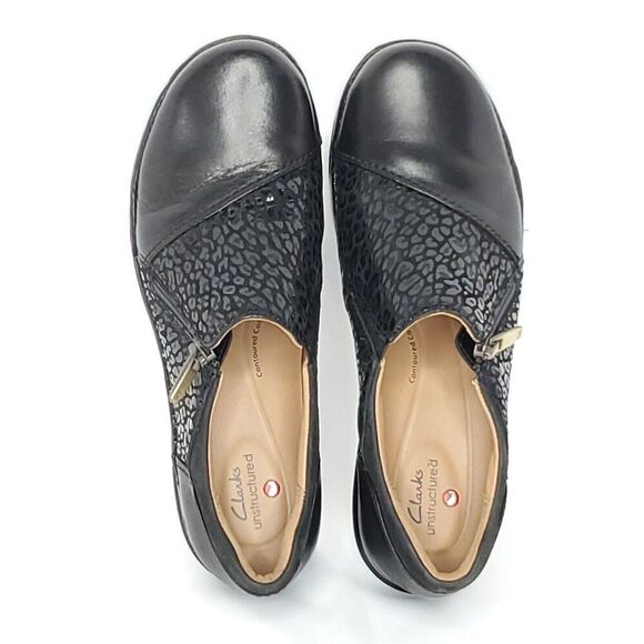Clarks Unstructured Comfort Leather Shoes 7 M Black Animal Print Texture Zip - Picture 5 of 9